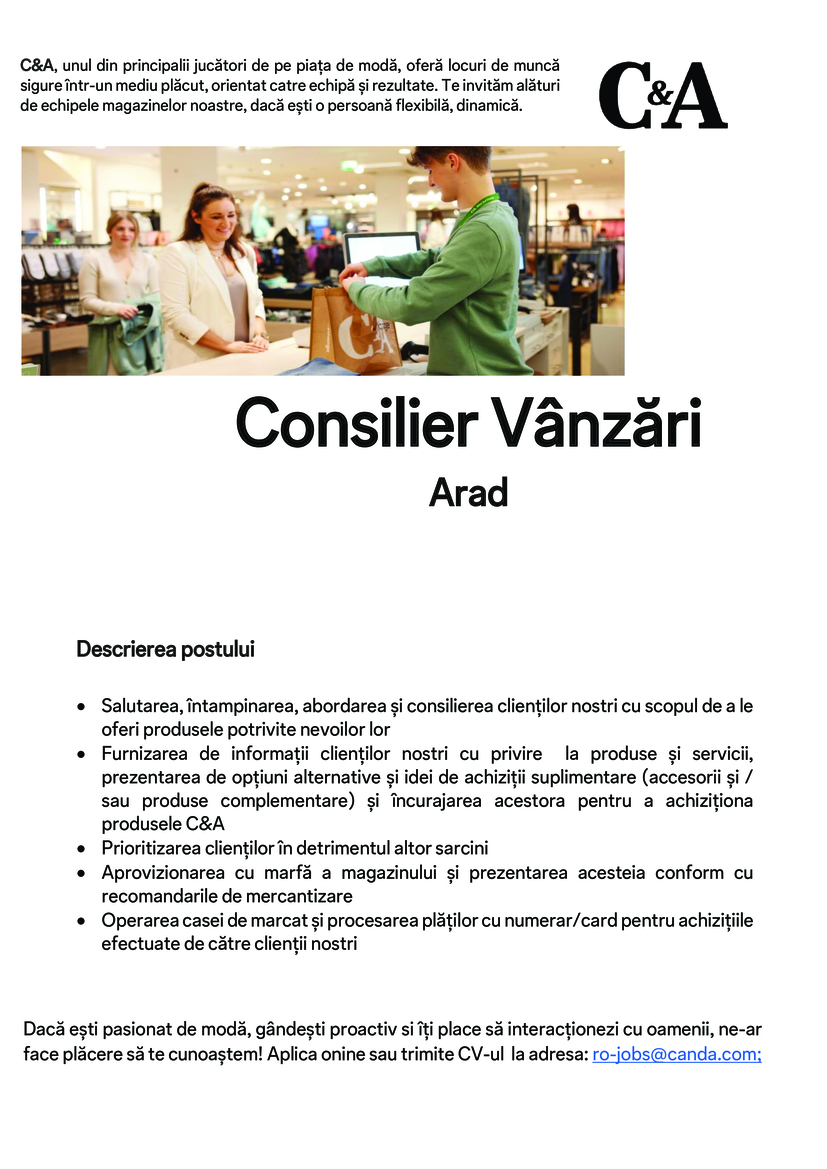 Consilier Vanzari Arad part-time