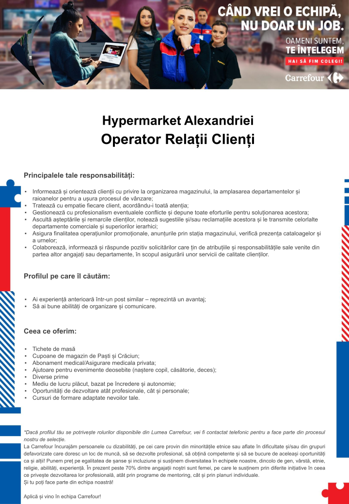 Operator relatii clienti - Carrefour Hypermarket Alexandriei