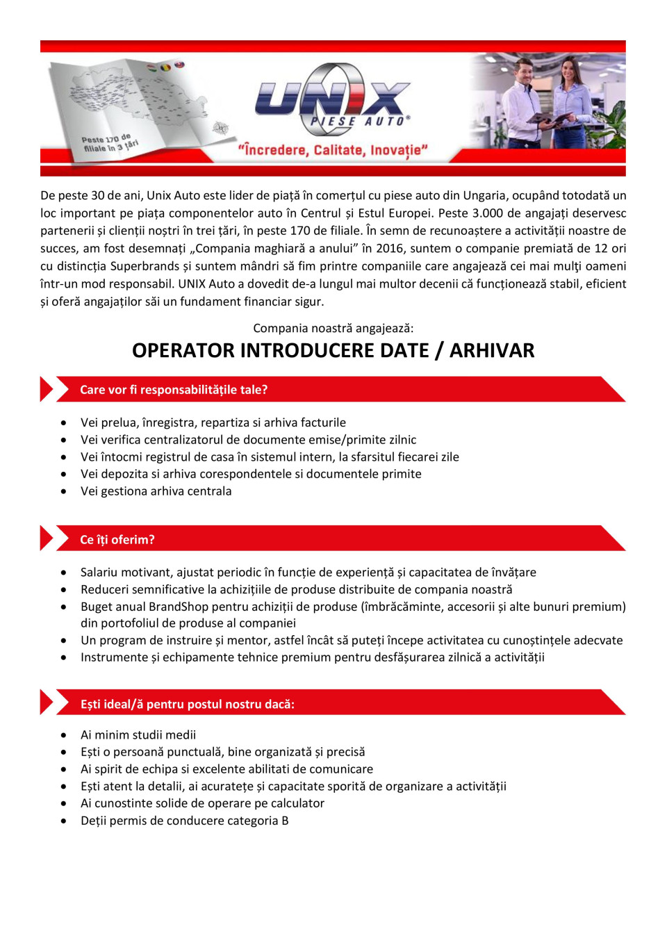 OPERATOR INTRODUCERE DATE/ARHIVAR