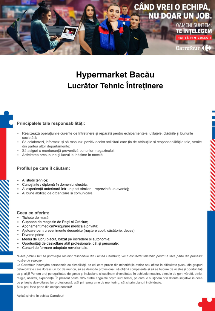 Lucrator Intretinere Mentenanta - Carrefour Bacau