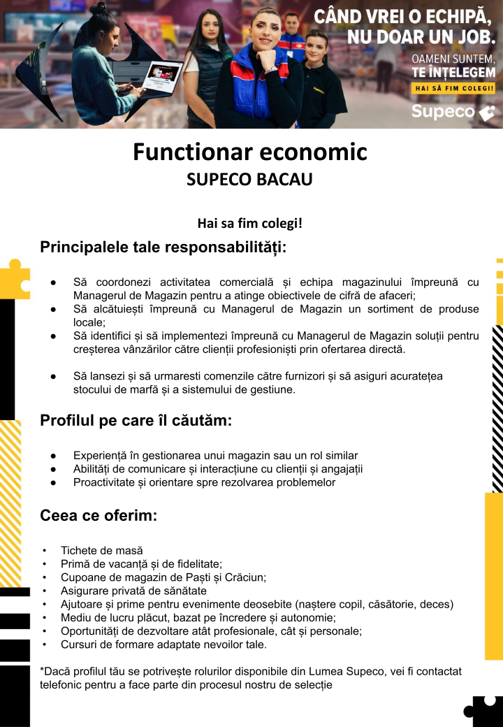 Functionar Economic - Supeco Bacau