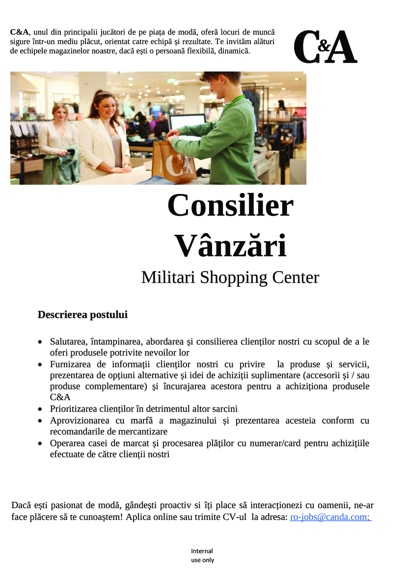 Consilier Vanzari Bucuresti Militari Shopping Center