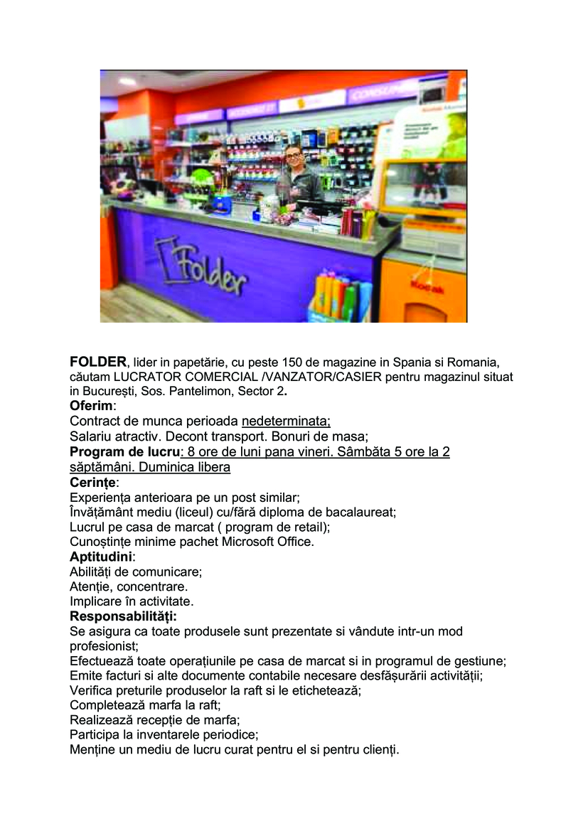 LUCRATOR COMERCIAL / CASIER