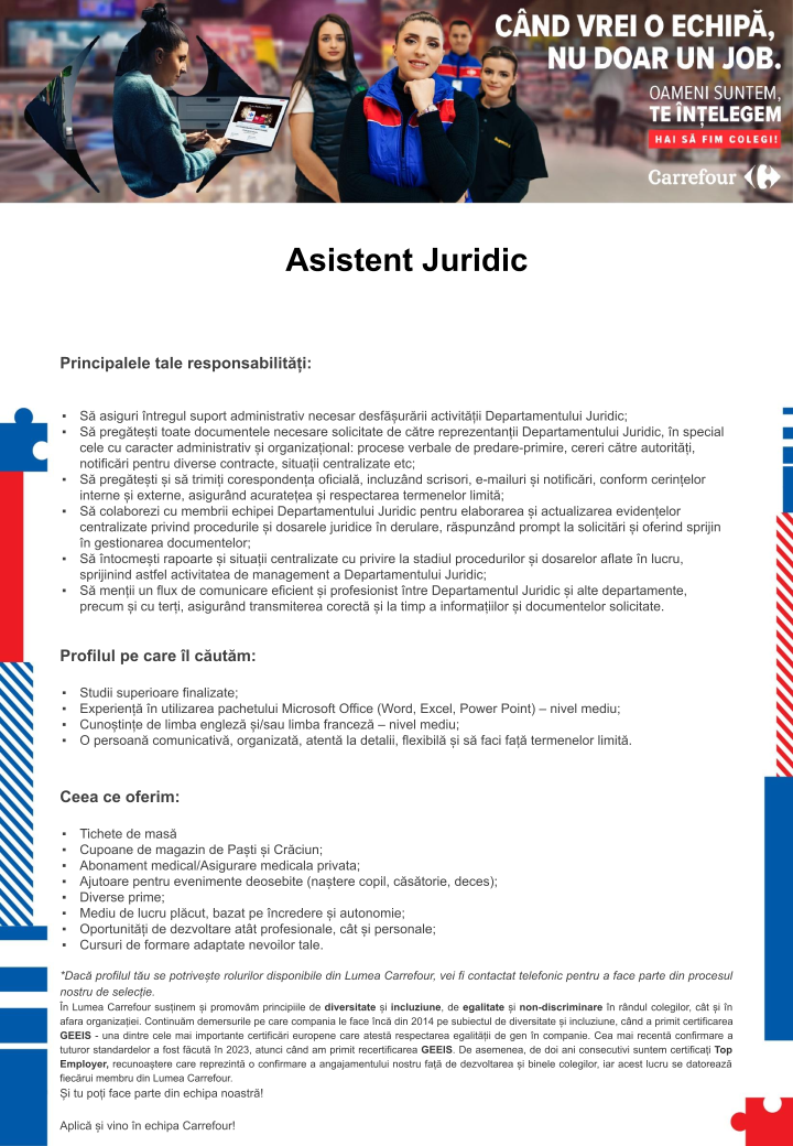 Asistent juridic - Carrefour Sediu