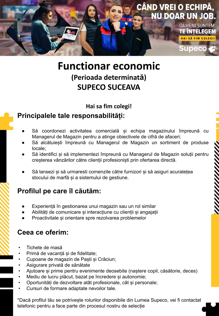 Functionar Economic - Supeco Suceava (perioada determinata)