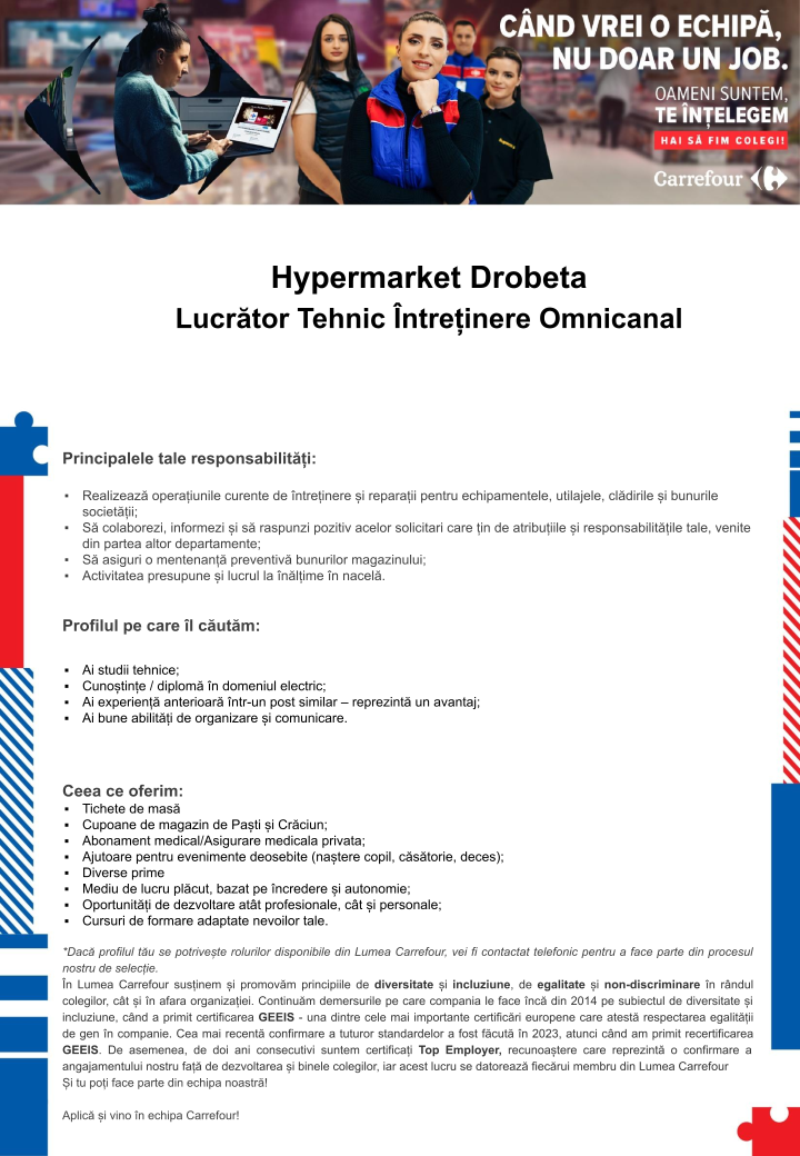 Lucrator Intretinere Mentenanta Omnicanal- Carrefour Drobeta