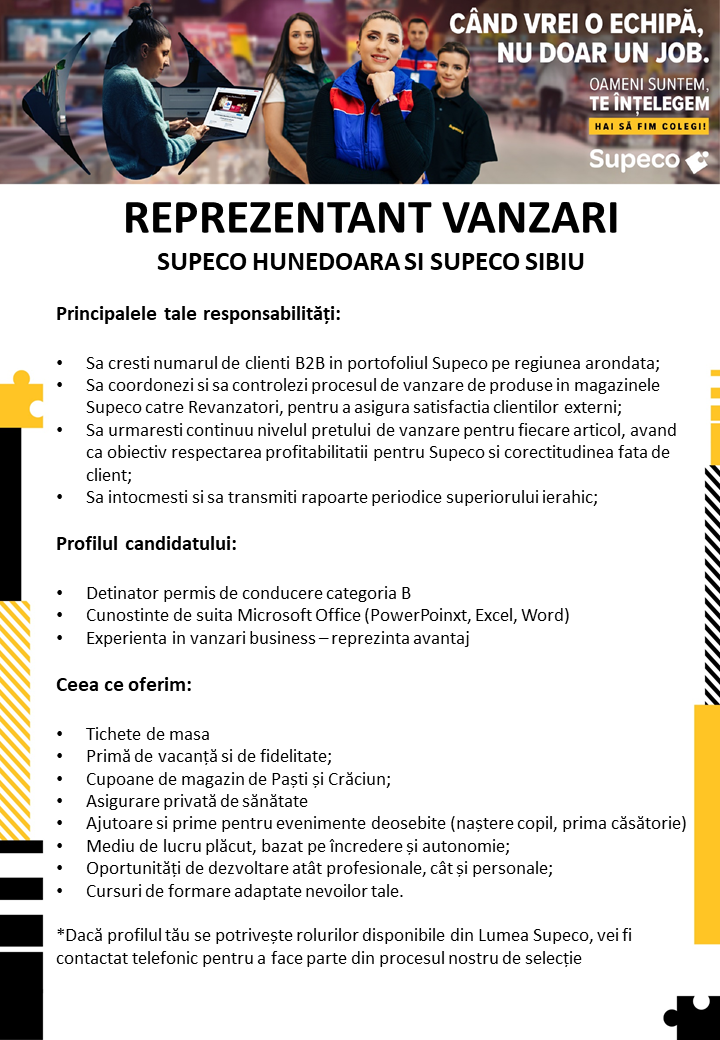 Reprezentant Vanzari - Supeco Hunedoara si Supeco Sibiu