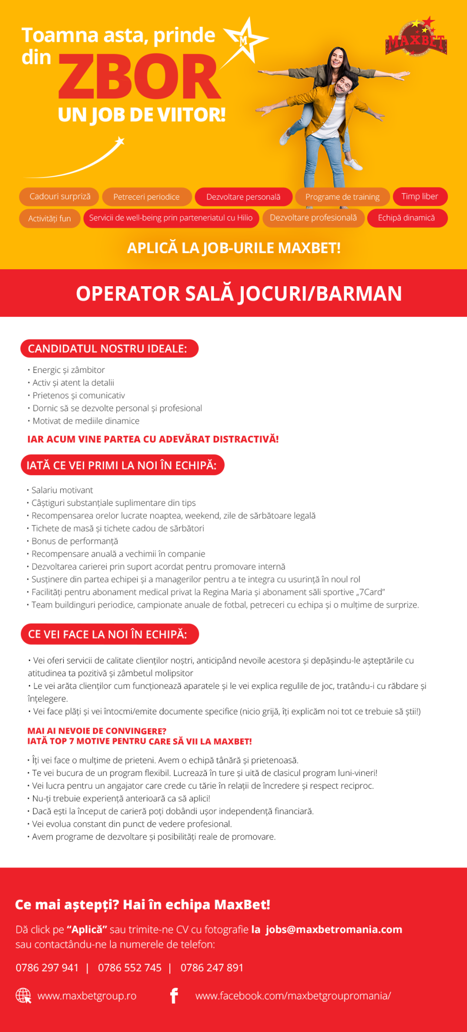 Barman Operator sala jocuri, venit 3350-3450 lei net+bonus+tips