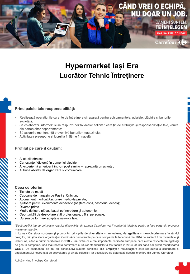 Lucrator Intretinere Mentenanta - Hypermarket Iasi Era