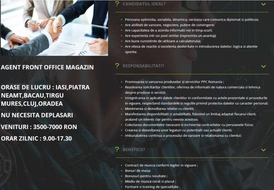 Agent-consultant front office magazin PPC