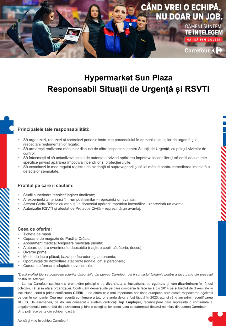 Responsabil SU si RSVTI la Hypermarket Sun Plaza