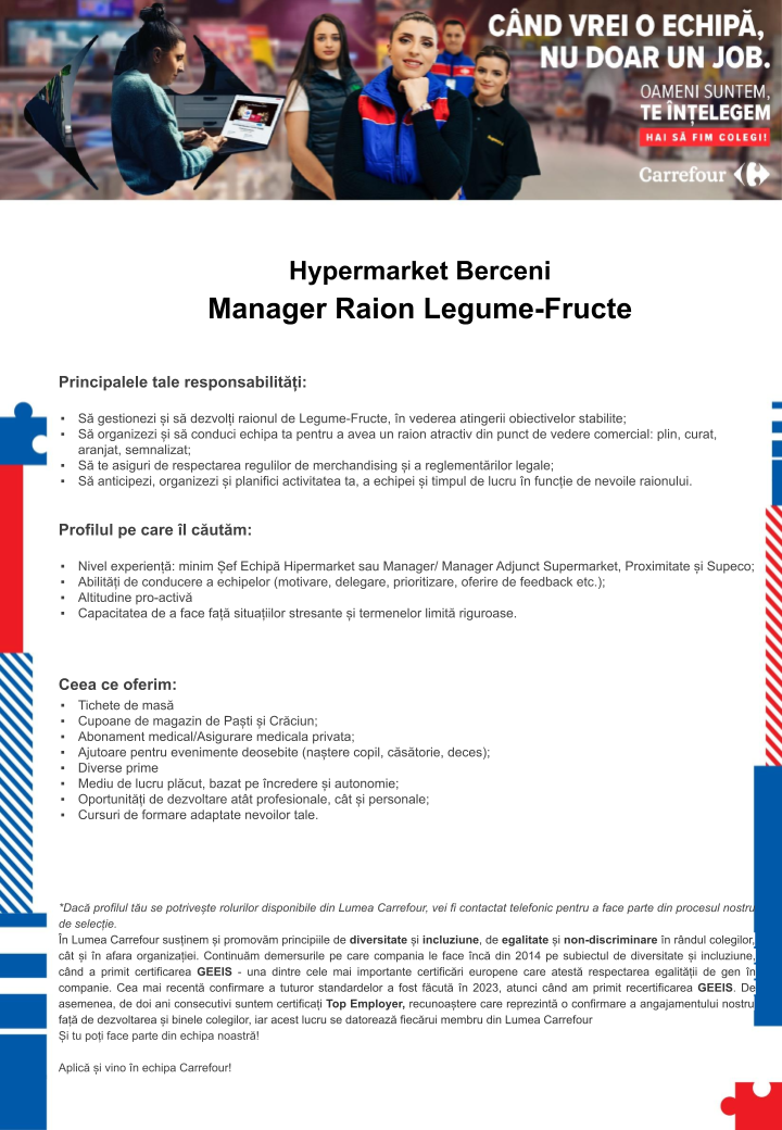 Manager Raion Legume-Fructe - Carrefour Hypermarket Berceni