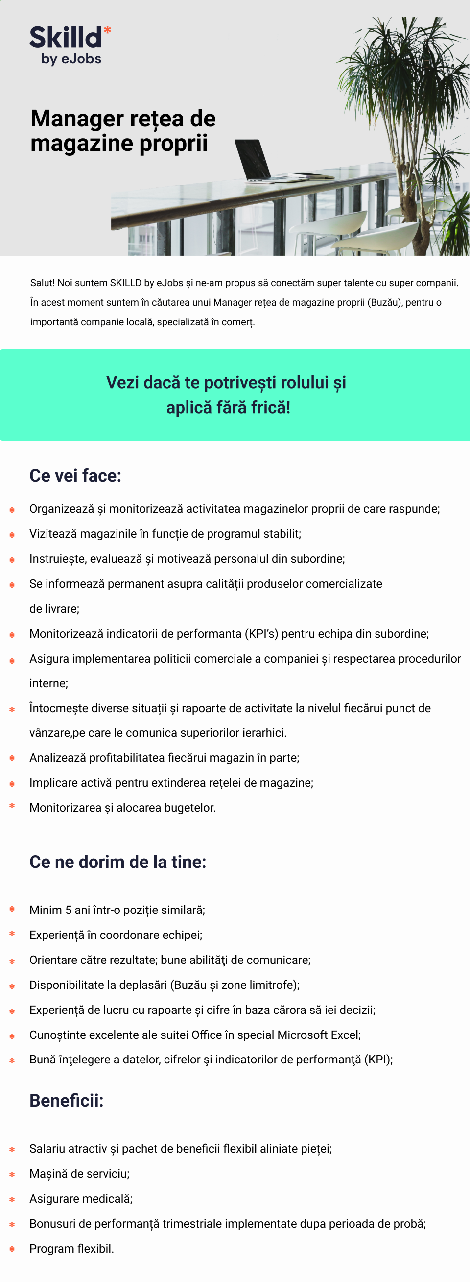 Manager Retea de Magazine proprii (Buzau)