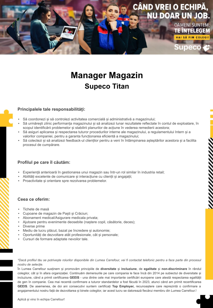 Manager Magazin la Supeco Bucuresti Titan