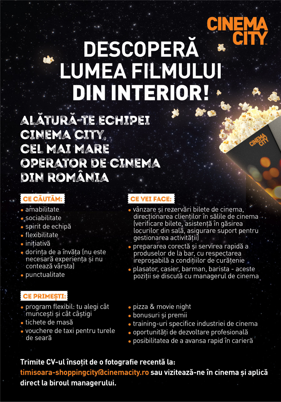 Barman / Barista / Casier / Plasator Cinema City - SHOPPING CITY TIMISOARA 