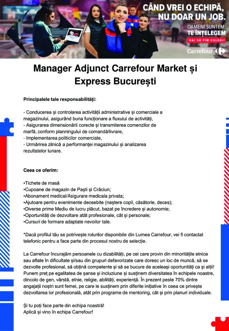 Manager Adjunct Carrefour Market si Express Bucuresti