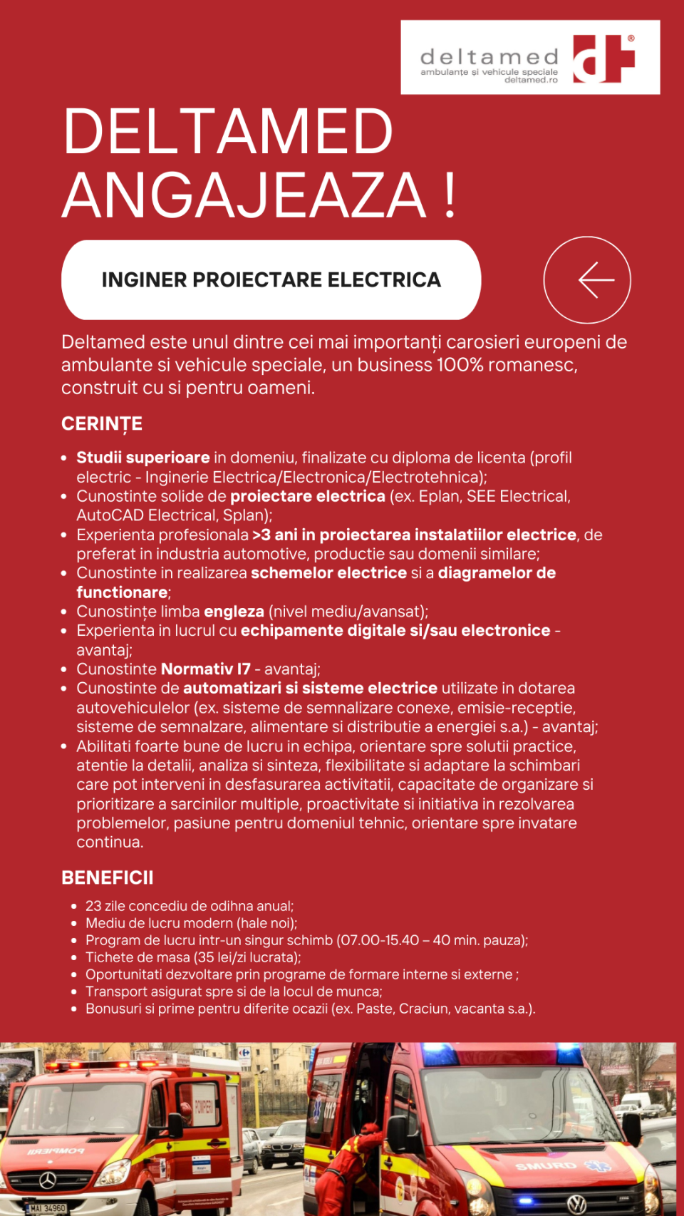 INGINER PROIECTANT ELECTRIC / VEHICULE SPECIALE