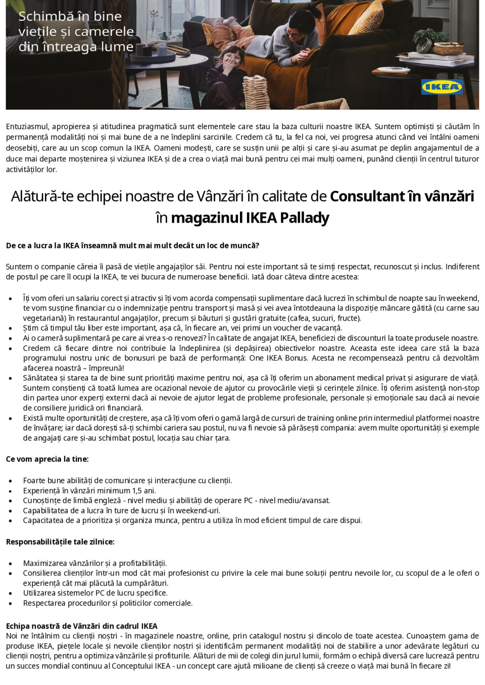 Consultant vanzari IKEA Pallady - 6h, 8h