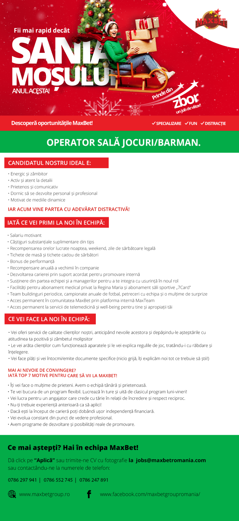 Barman Operator sala jocuri, venit 3350-3450 lei net+bonus+tips