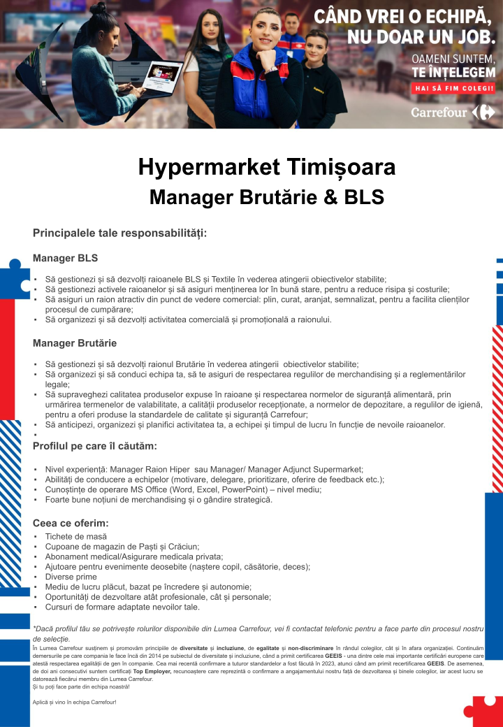 Manager Brutarie & BLS - Carrefour Timisoara