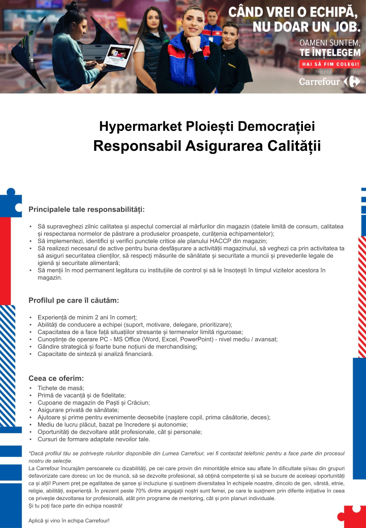 Responsabil Asigurarea Calitatii - Carrefour Ploiesti