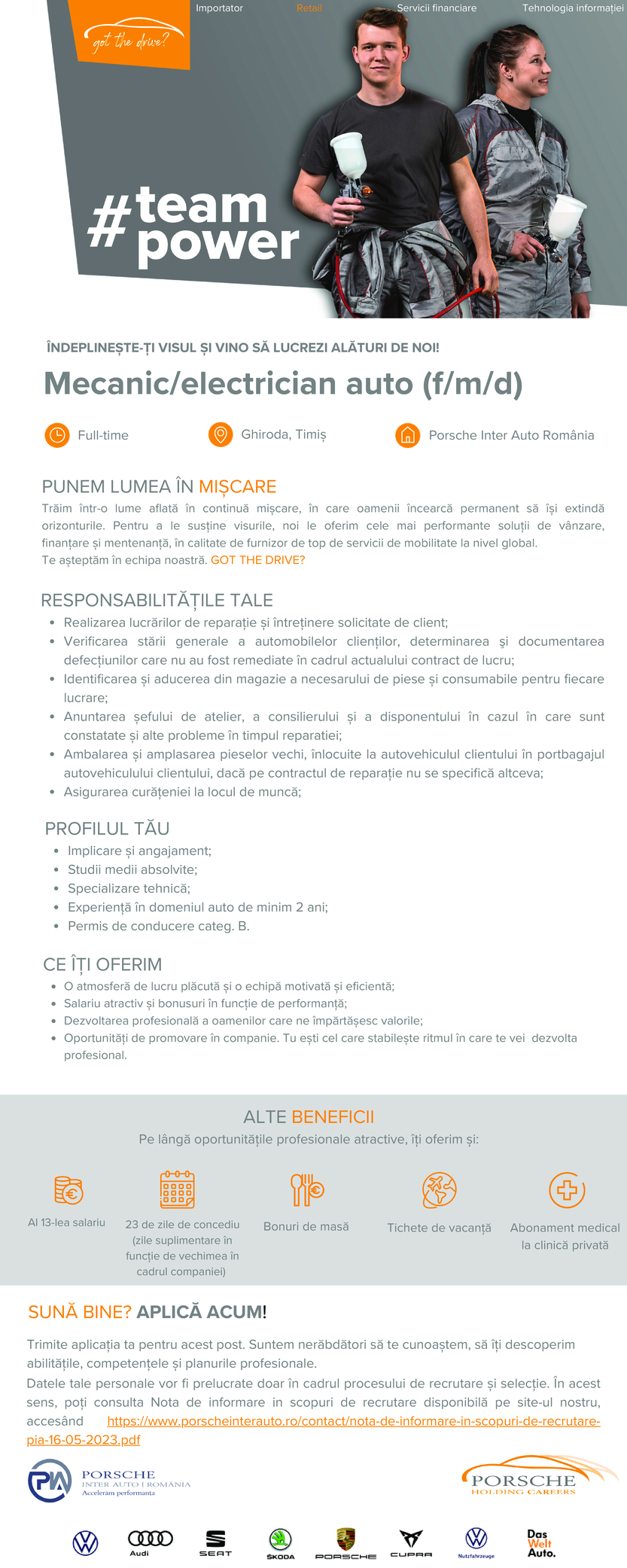 Mecanic/Electician auto (f/m/d) - Porsche Timisoara