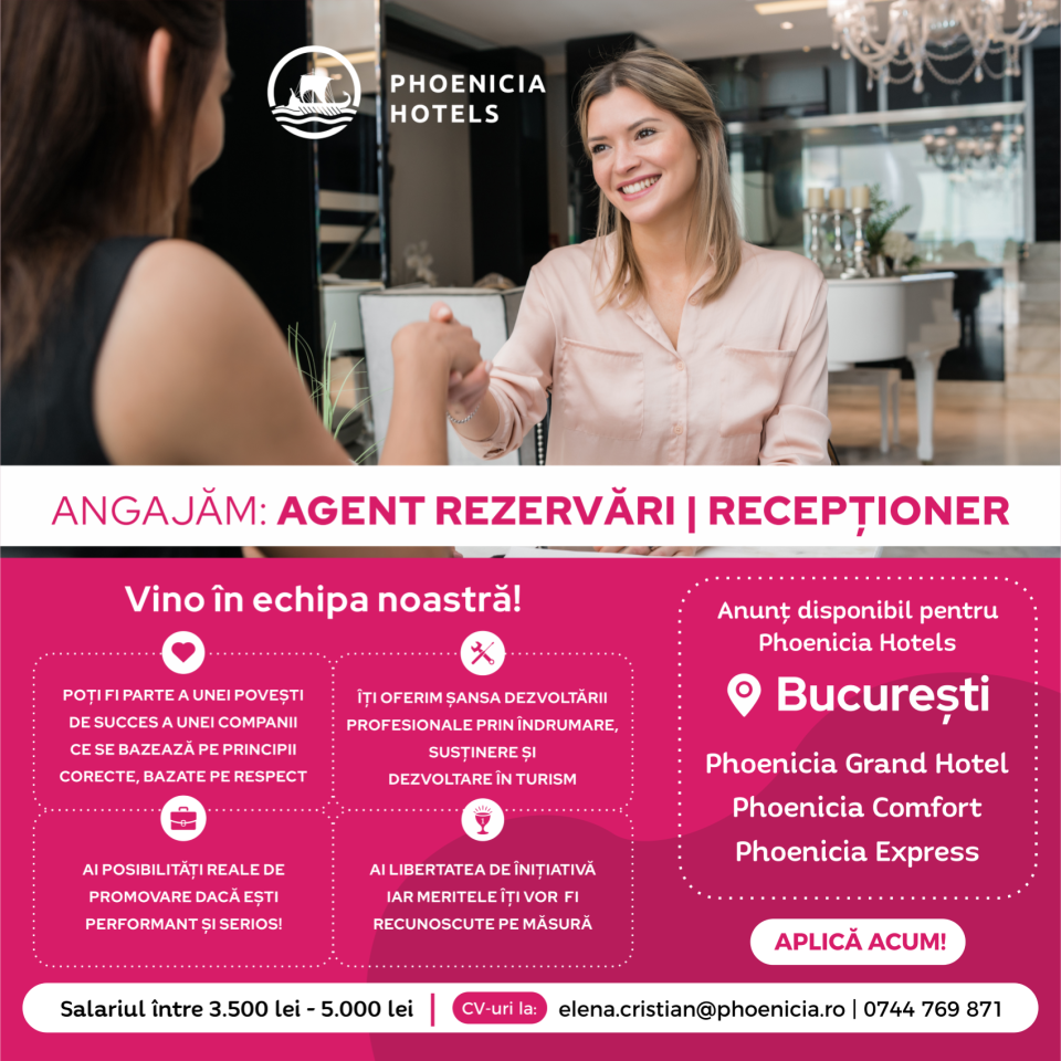 Recepționer și Agent Vânzări – Phoenicia Hotels