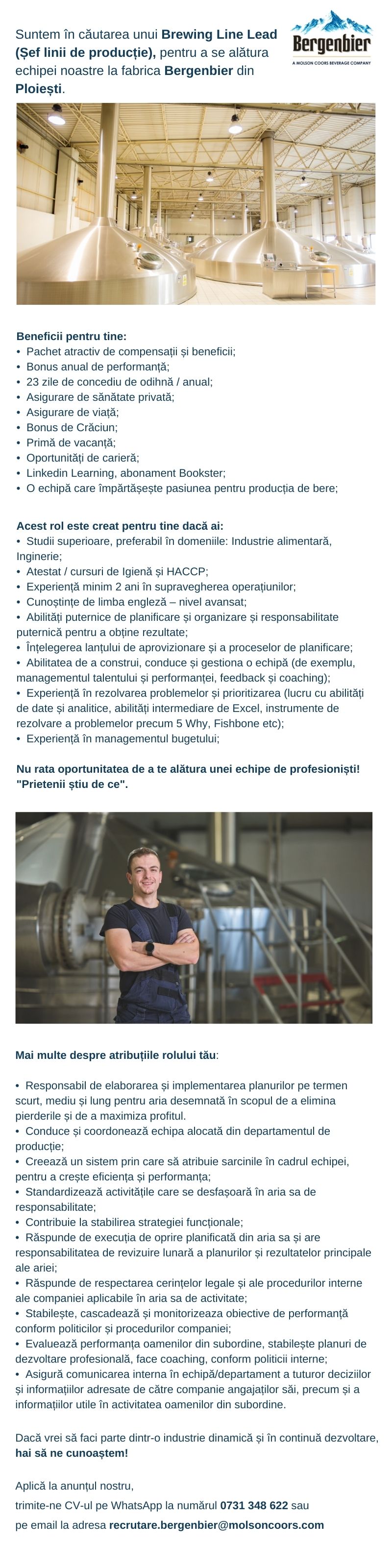 Sef linii de productie -Brewing Line Lead