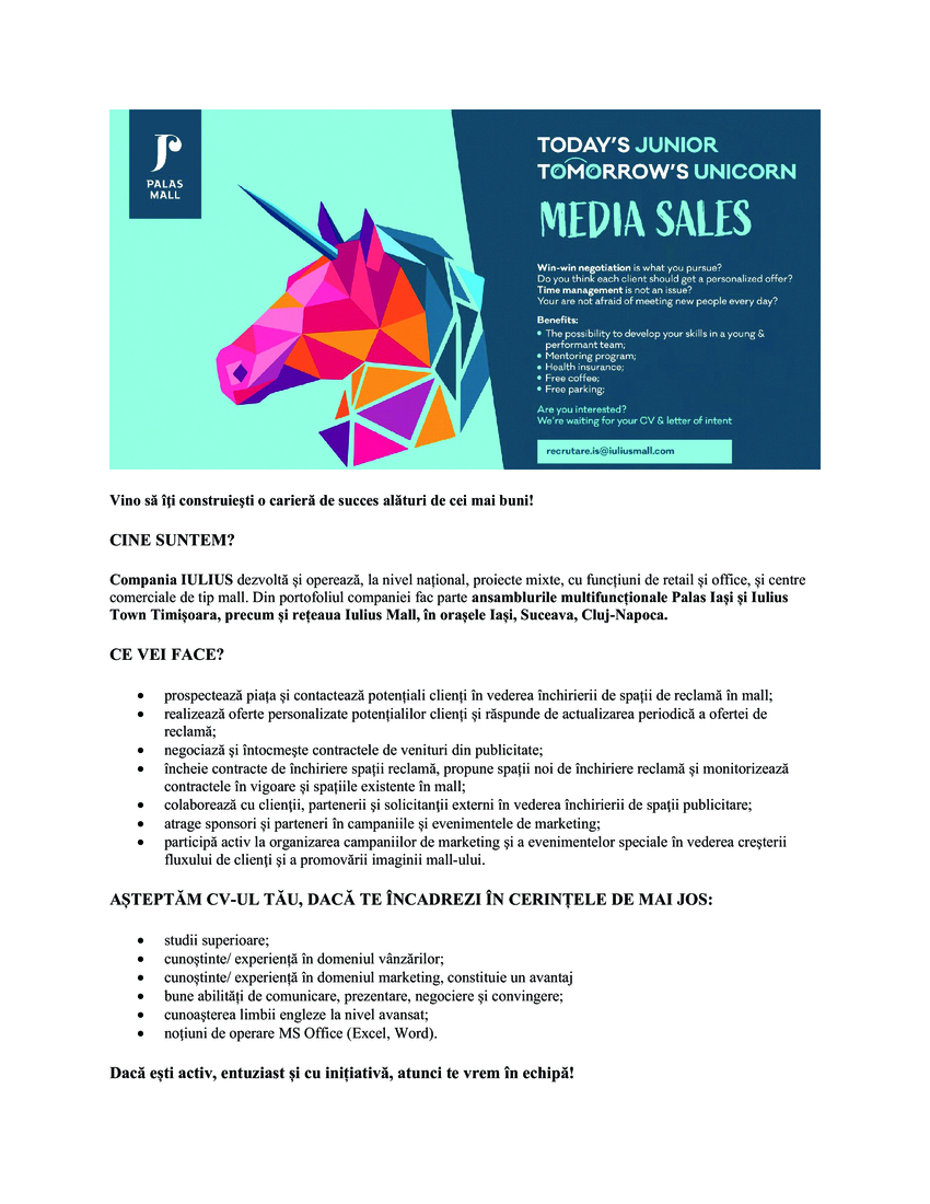 Media Sales Specialist – Palas Mall Iasi