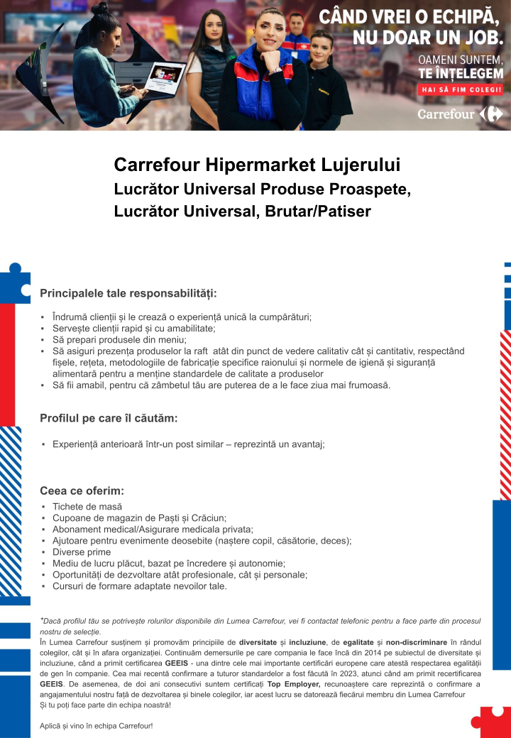 Lucrator universal / brutar / patiser - Carrefour Lujerului