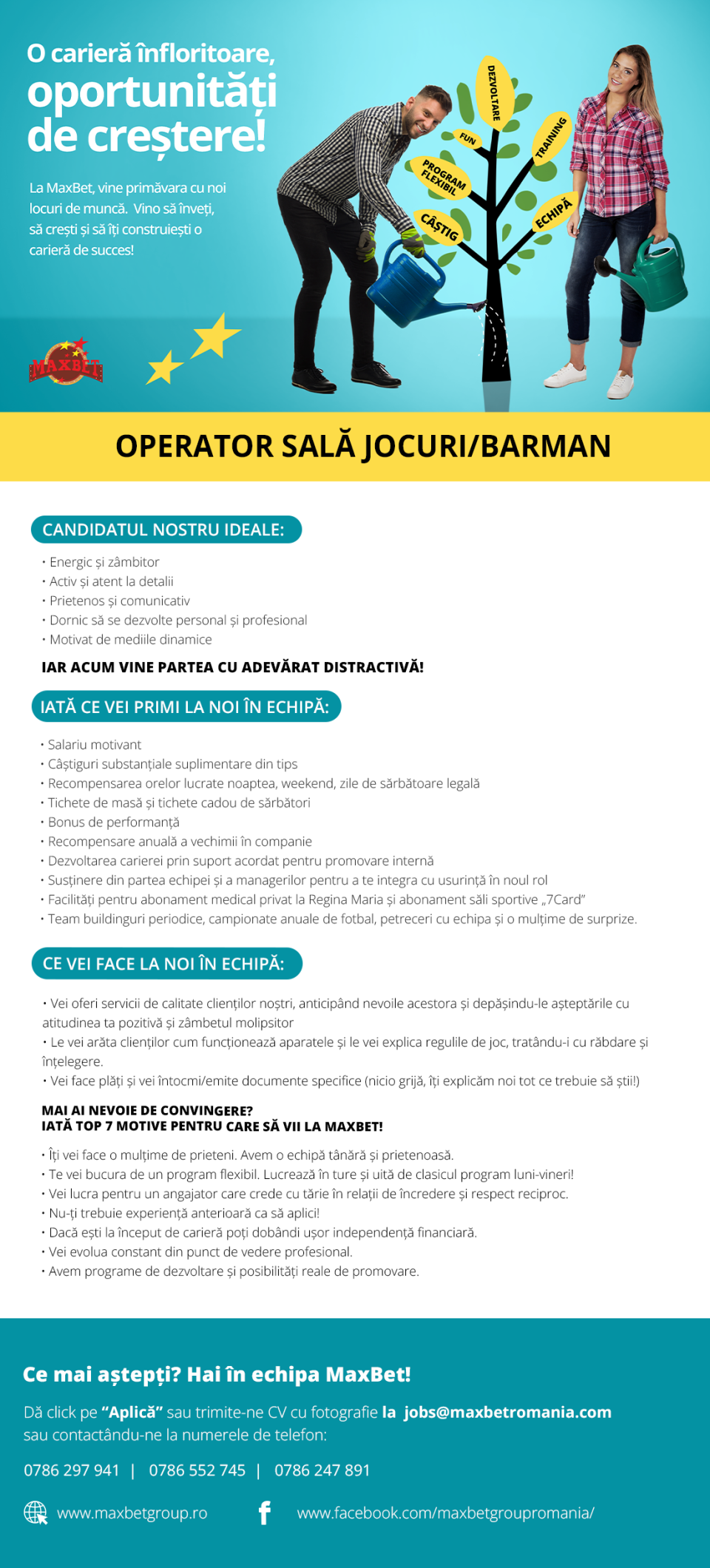 Barman Operator sala jocuri, venit 3600-3650 lei net+bonus+tips