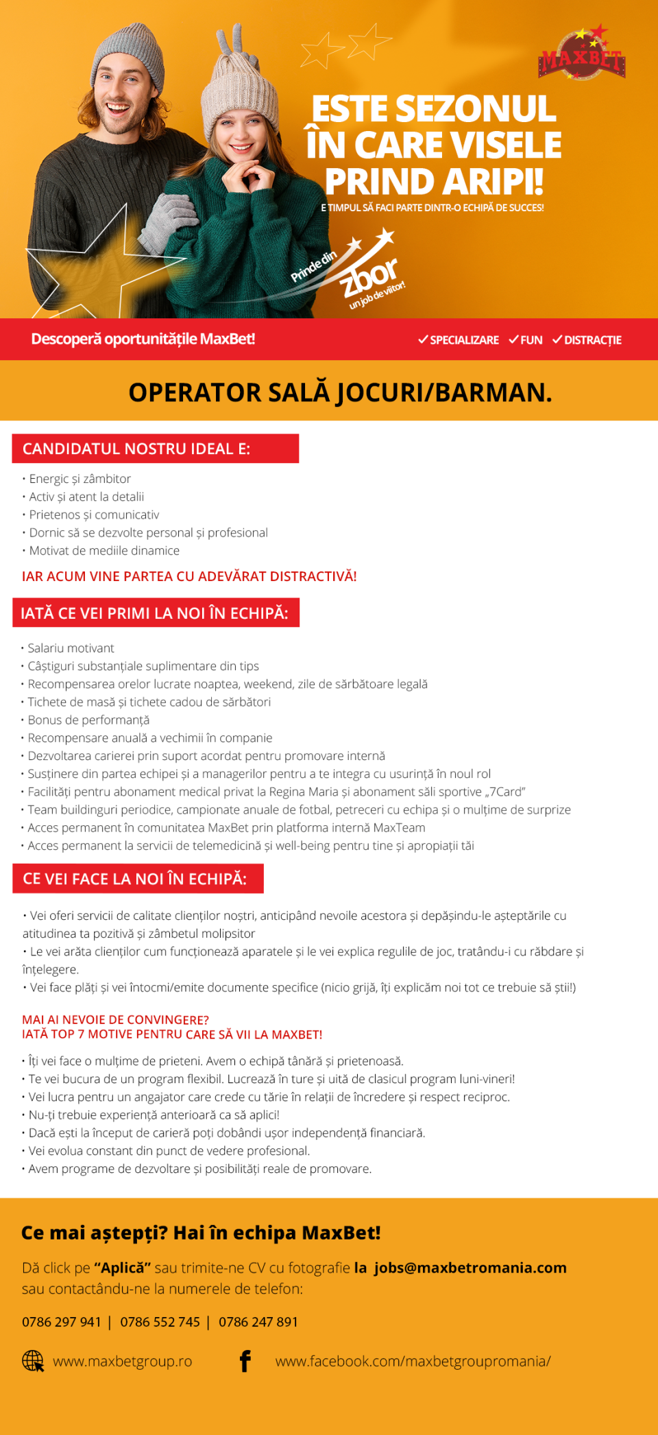 Barman Operator sala jocuri, venit 3600-3650 lei net+bonus+tips