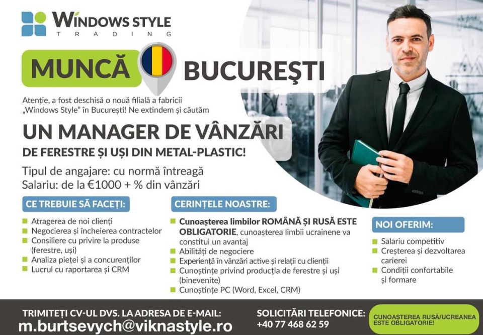 SALES MANAGER - FERESTRE SI USI DIN PVC