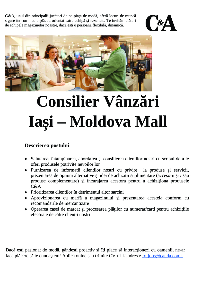 Consilier Vanzari Iasi - Moldova Mall