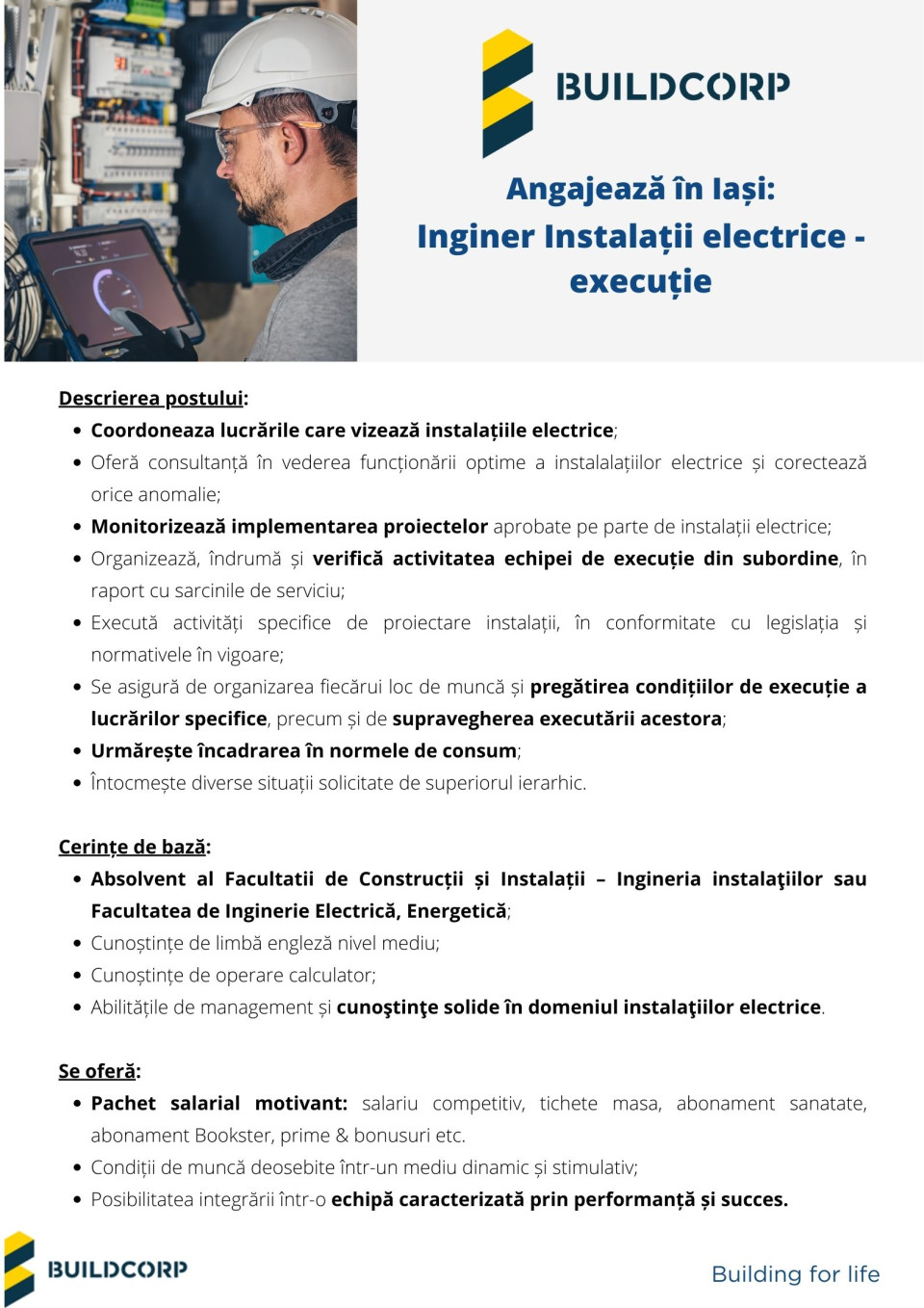 Inginer instalatii electrice-executie Iasi