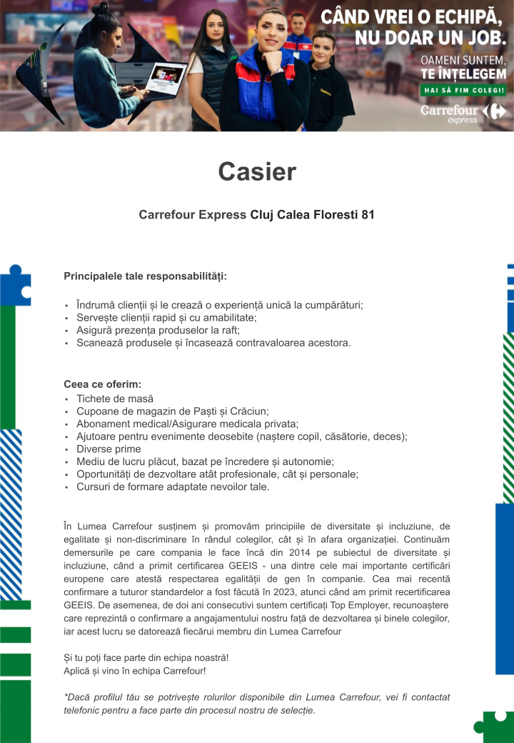 Casier comercial Carrefour Express Cluj Calea Floresti 81