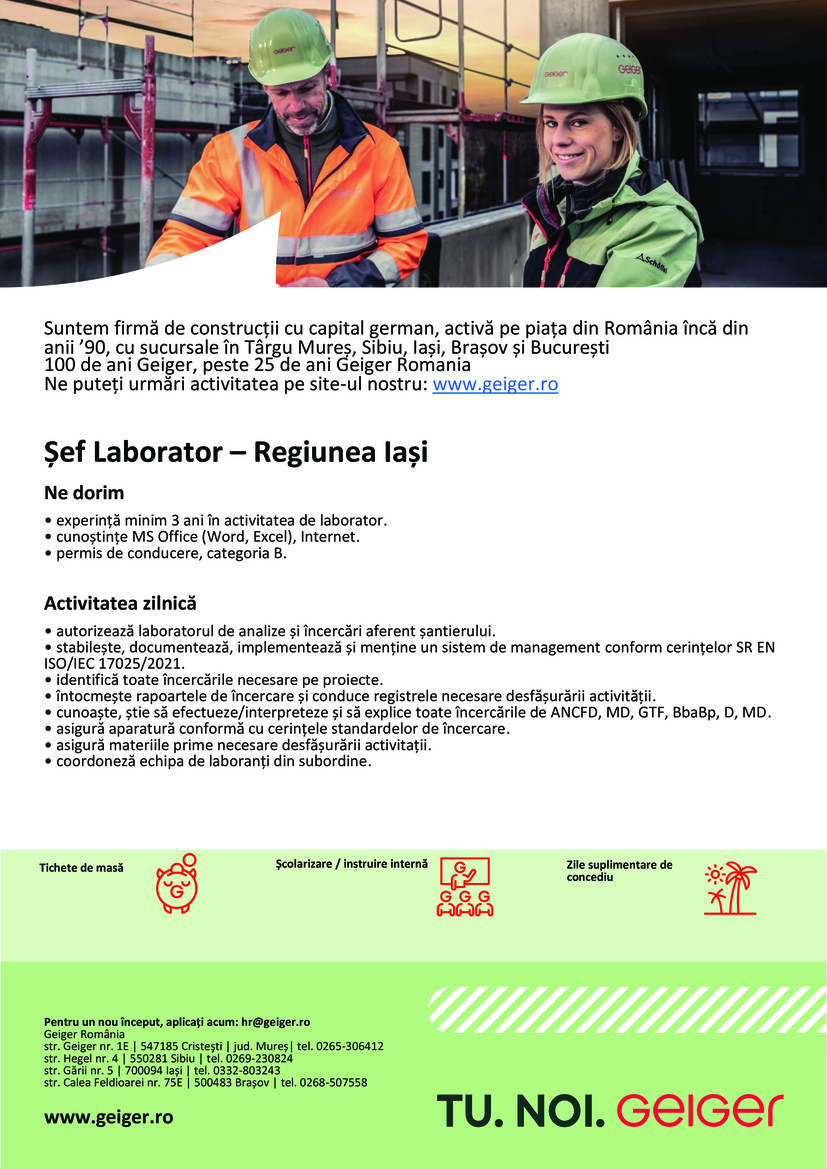 Șef Laborator - Regiunea Iași