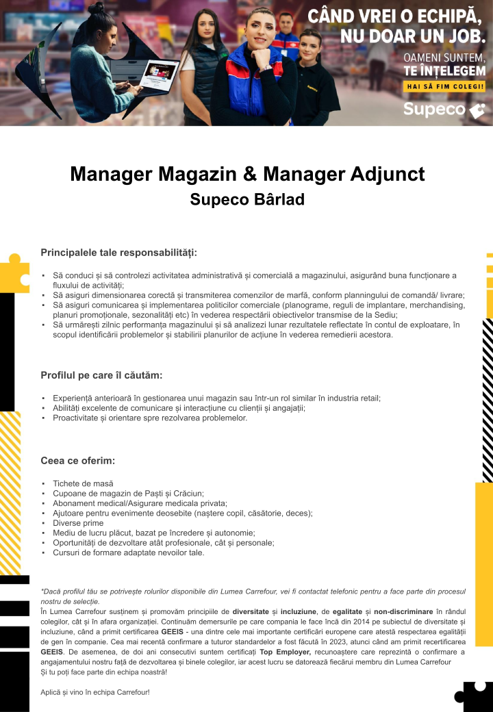 Manager Magazin & Manager Adjunct - Supeco Barlad