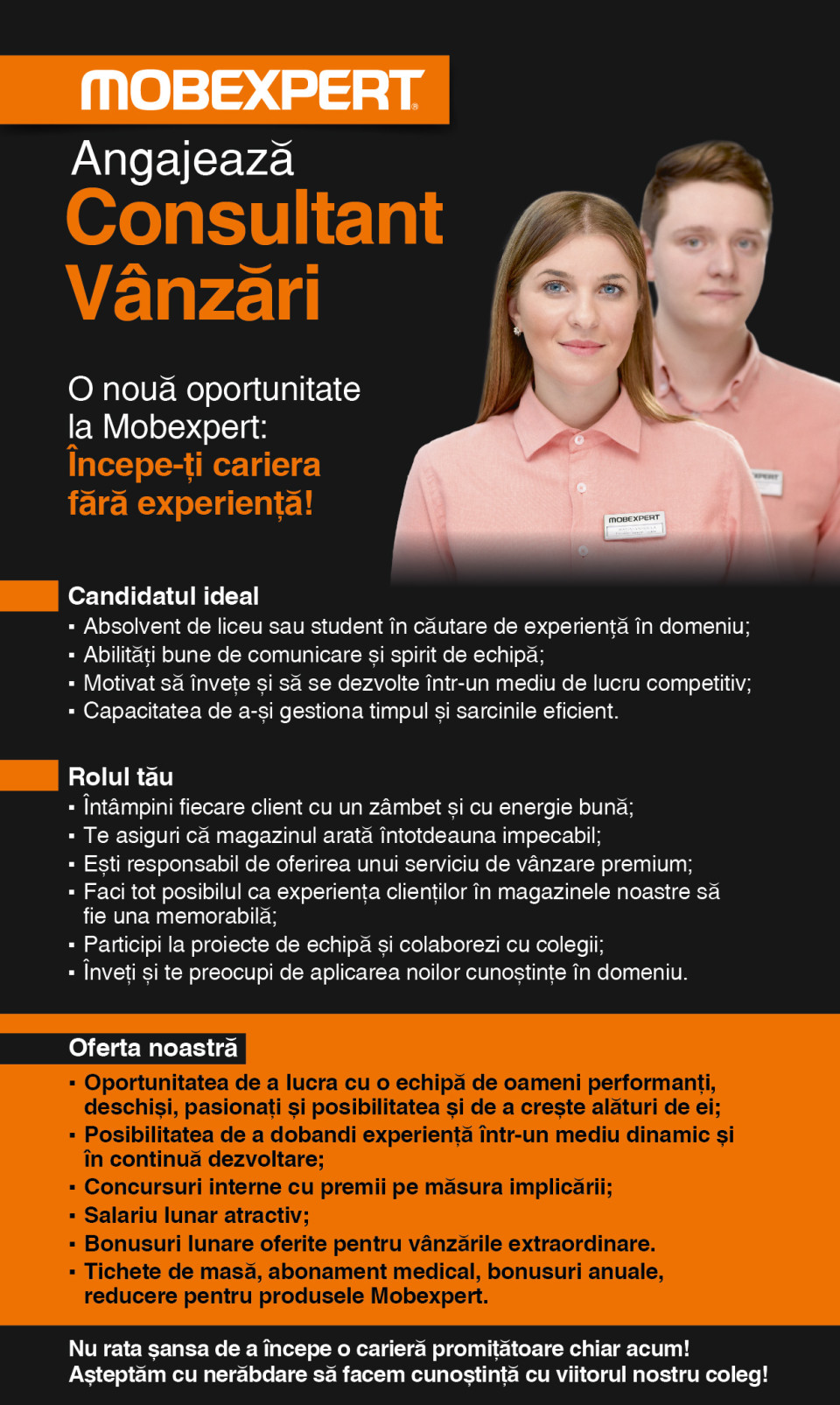 Consultant Vanzari/Casier Mobexpert Baneasa