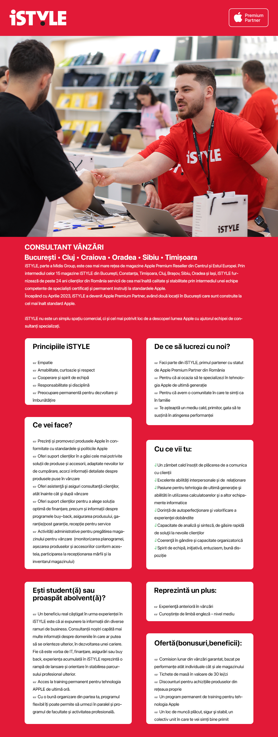 CONSULTANT VANZARI - iSTYLE BUCURESTI- APPLE PREMIUM PARTNER