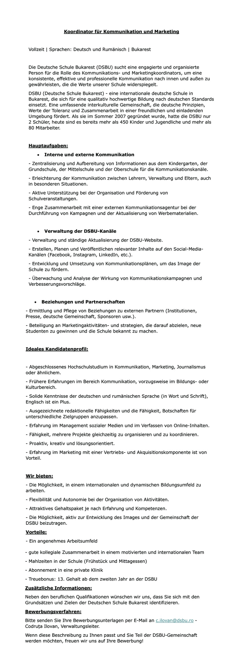 Coordonator Comunicare și Marketing
