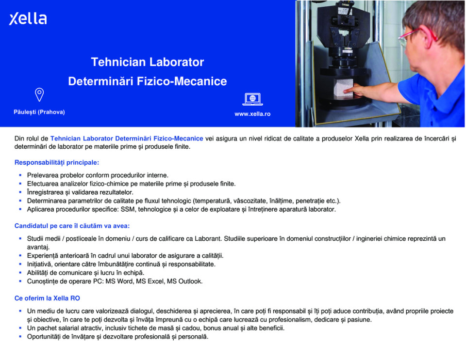 Tehnician Laborator Determinari Fizico-Mecanice