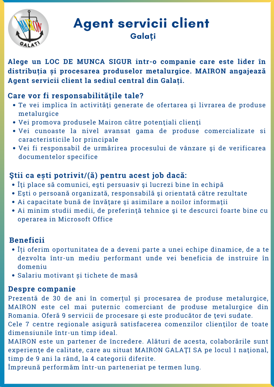 Agent servicii client - Galati