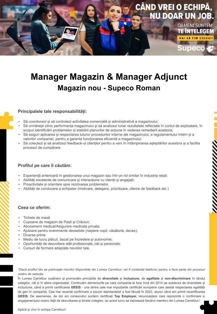 Manager Magazin & Manager Adjunct - Magazin nou Supeco Roman