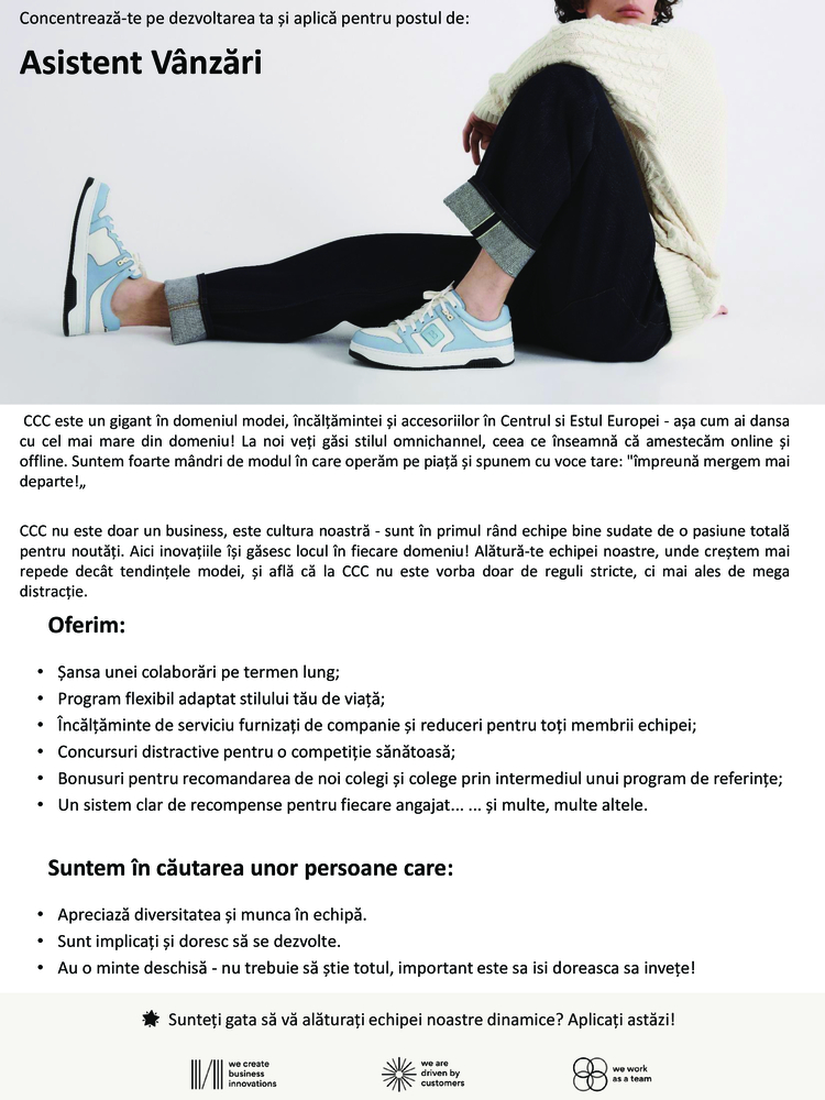 Asistent Vanzari CCC Cosmopolis Full-time 8H & Part-time 6H