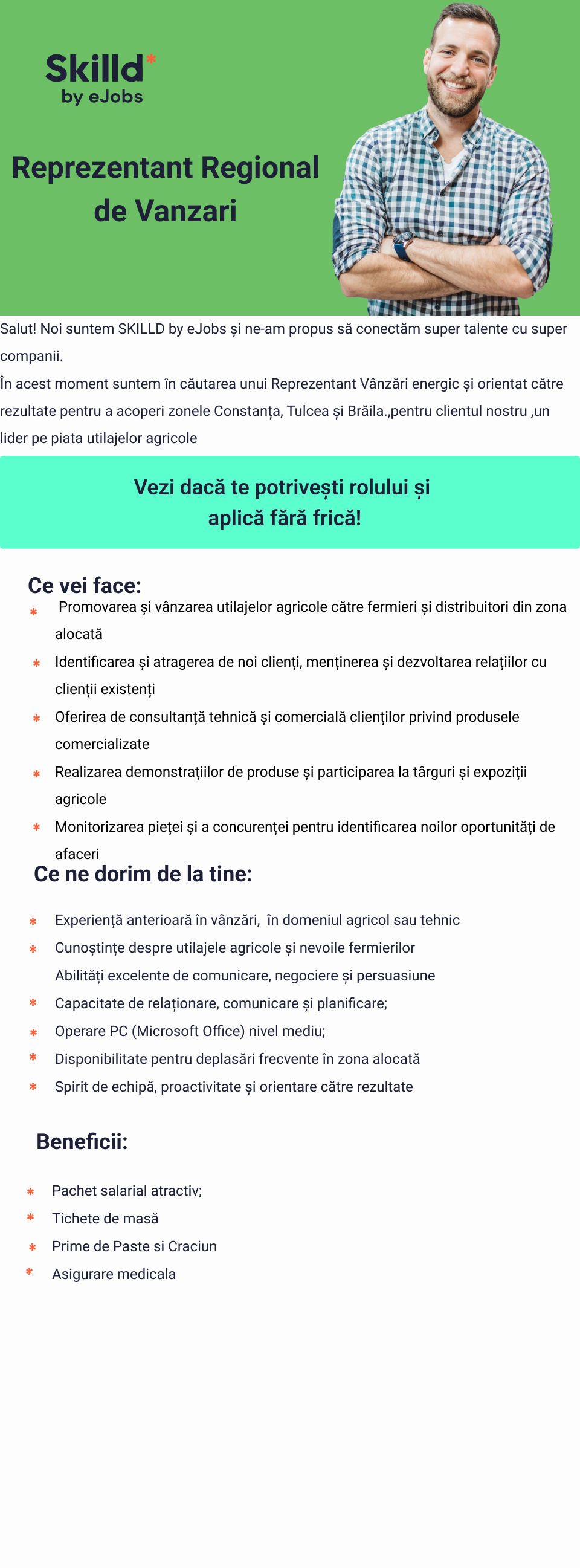 Reprezentant Vanzari Utilaje Agricole Constanta -Braila-Tulcea