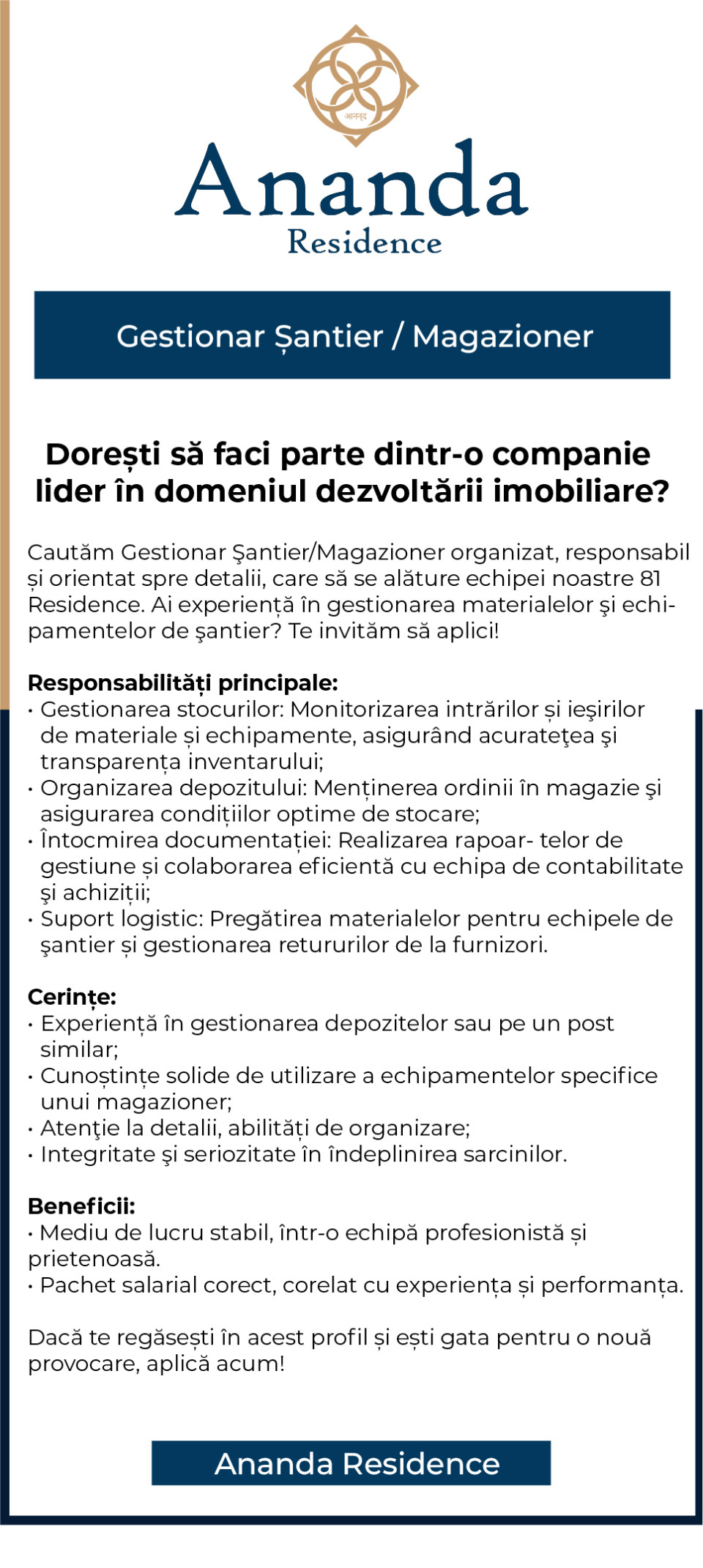 Gestionar Santier / Magazioner - Popesti Leordeni