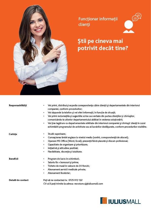 Functionar informatii clienti – Iulius Mall Cluj