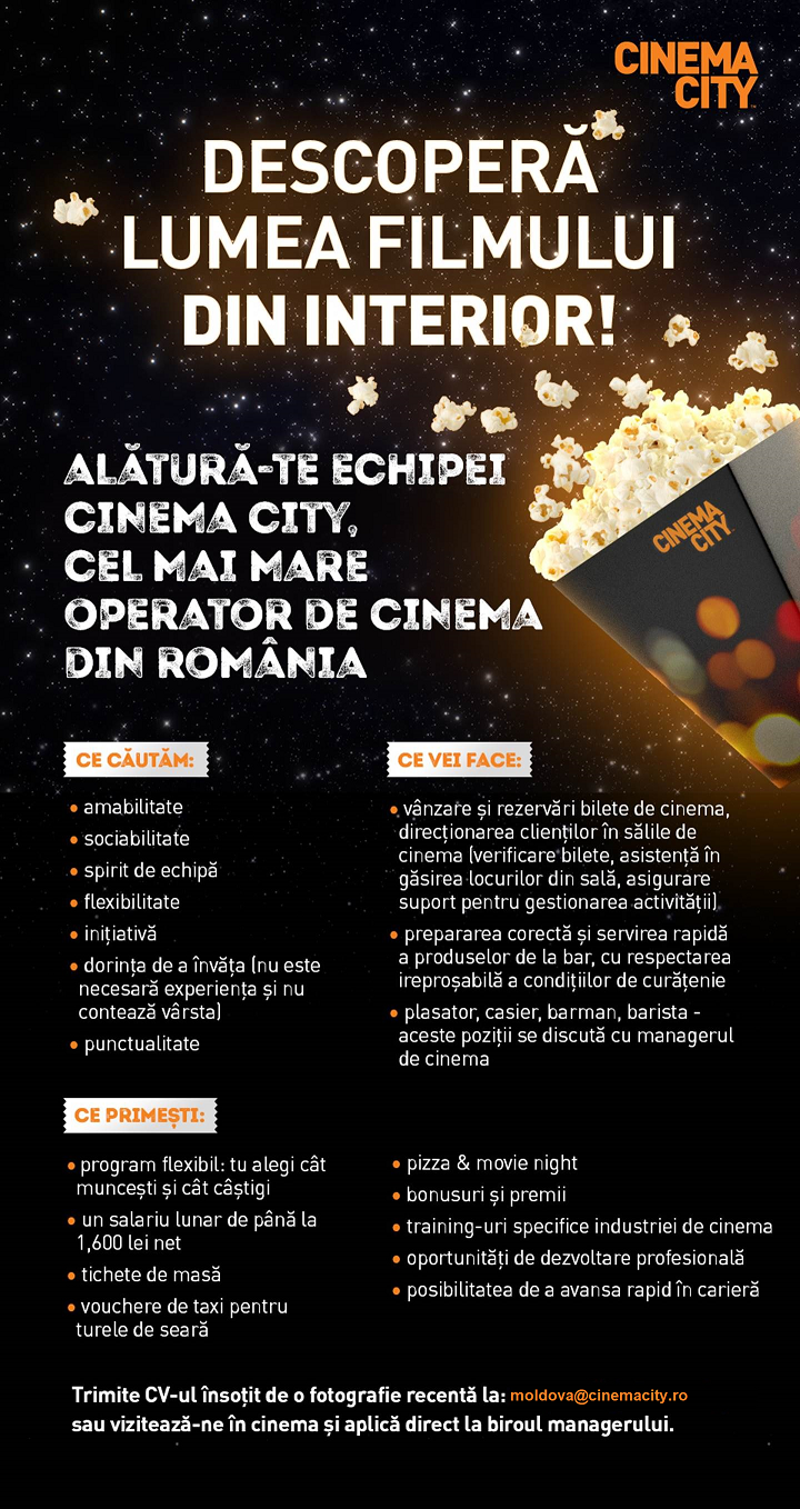 Barman / Barista / Casier / Plasator - Cinema City  Iasi Moldova