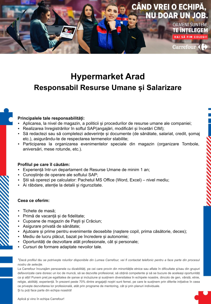 Responsabil Resurse Umane si Salarizare-Hypermarket Arad